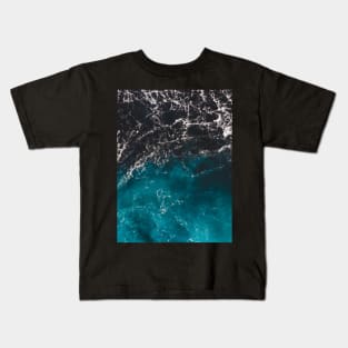 Wavy foamy blue black ombre sea water Aerial photo ocean splash wave abstract aqua summer Kids T-Shirt